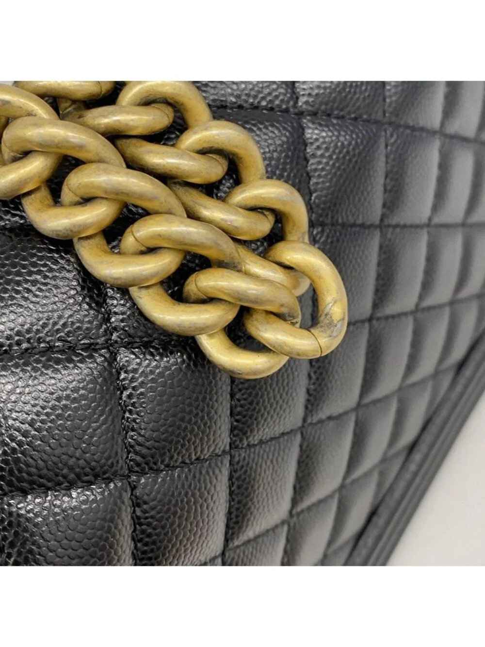 Chanel Shoulder Bag Boy Caviar Leather Black Champagne Gold